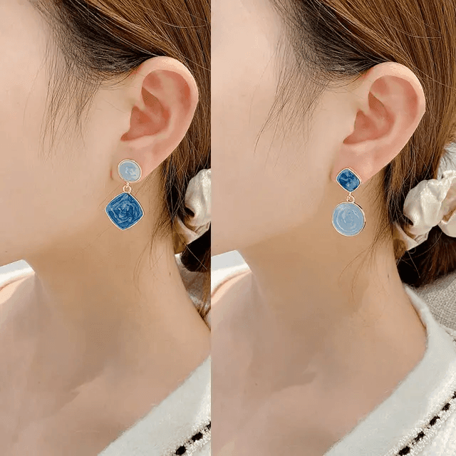 Asymmetrical Geometric Blue Drop Earrings - Berry Pop Co