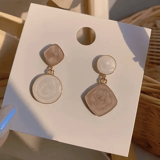 Asymmetrical Geometric Beige Drop Earrings - Berry Pop Co