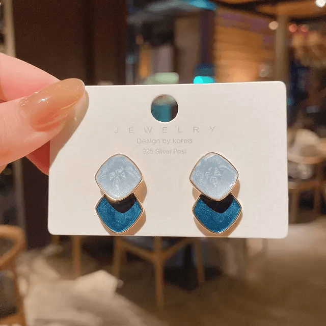 Geometric Blue Drop / Stud Earrings - Berry Pop Co