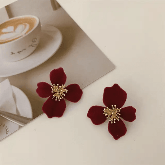 Red Flower Stud Earrings - Berry Pop Co