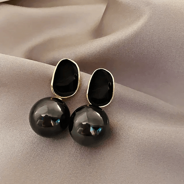 Black - Pearl Ball Drop Earrings - Berry Pop Co