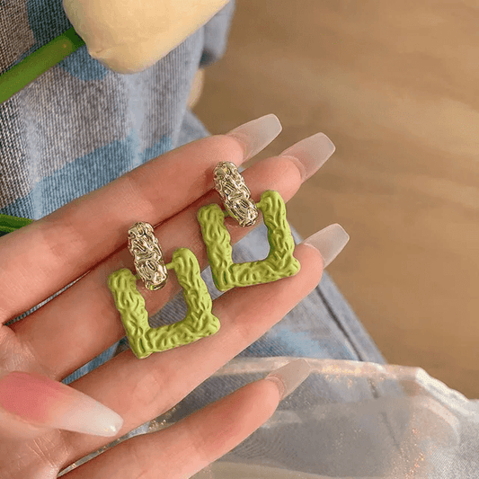 Green Geometric Drop Earrings - Berry Pop Co