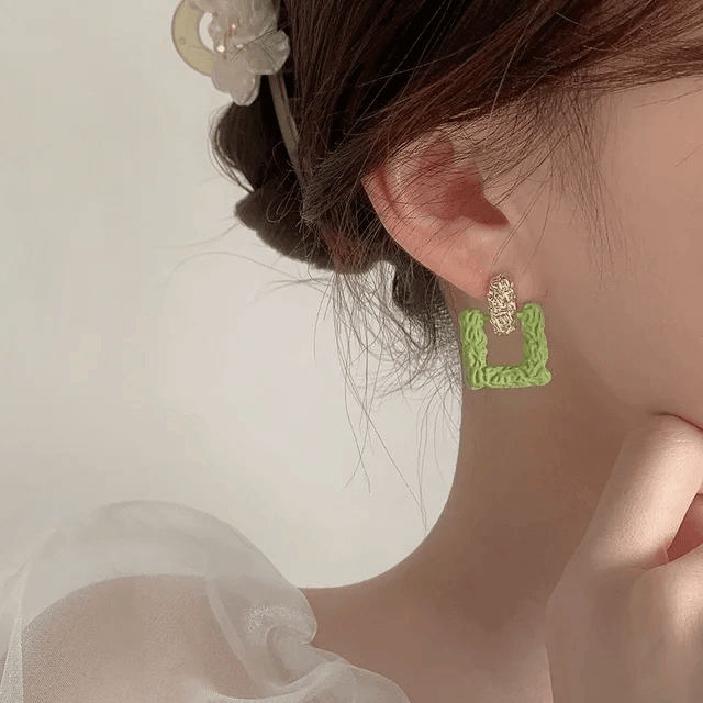 Green Geometric Drop Earrings - Berry Pop Co