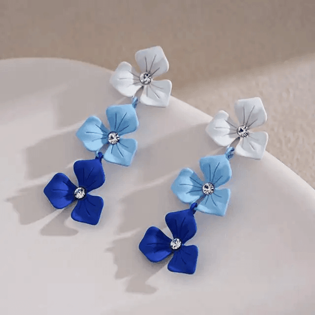 Crystal Blue Flower Drop Earrings - Berry Pop Co