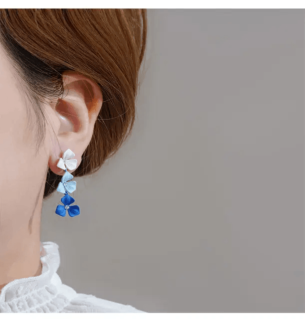 Crystal Blue Flower Drop Earrings - Berry Pop Co