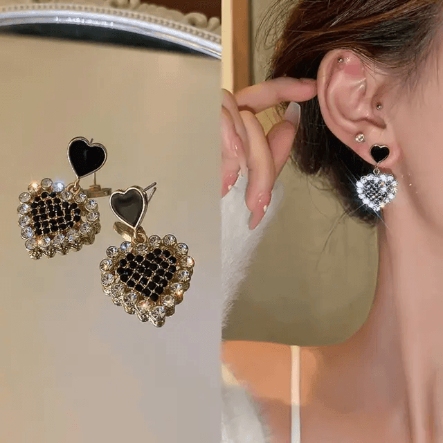 Black Heart Drop Earrings - Berry Pop Co