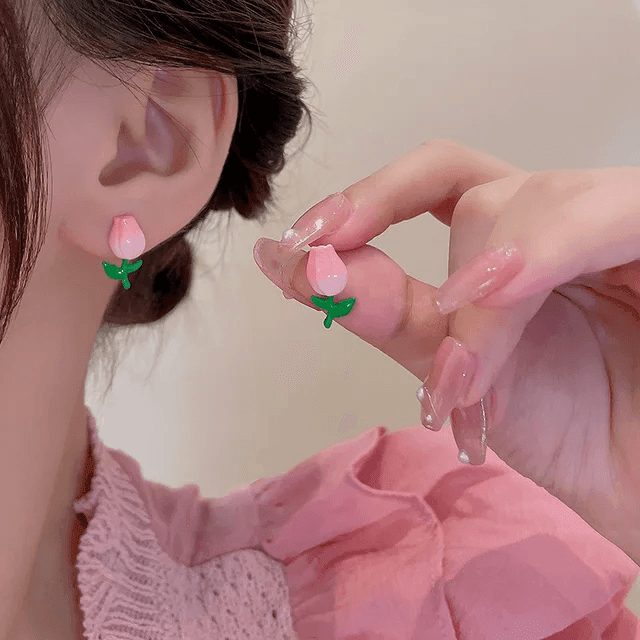 Spring Sweet Pink Tulip Earrings - Berry Pop Co