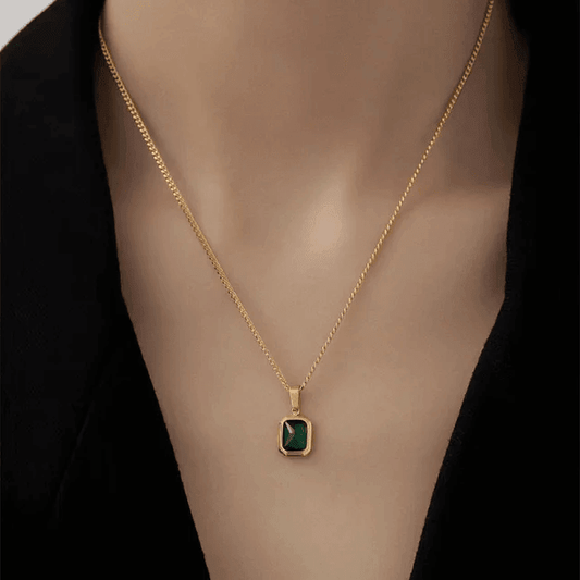 Green Emerald Gemstone Pendant Necklace - Berry Pop Co