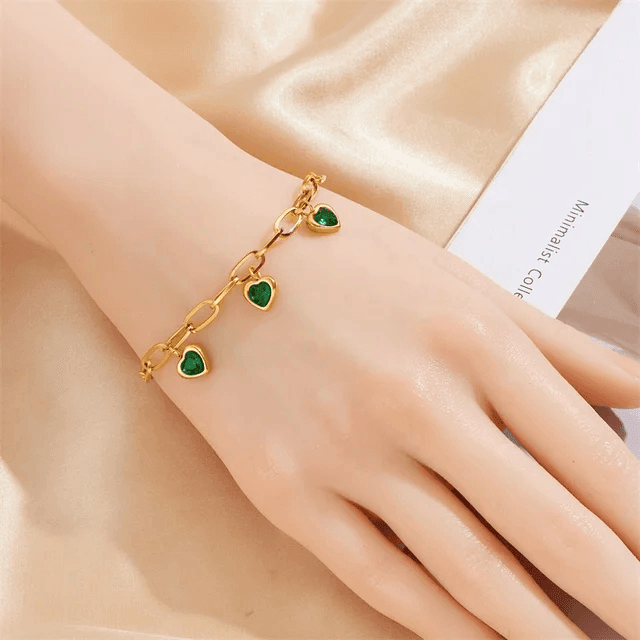 Heart Emerald Zircon Bracelet - Berry Pop Co