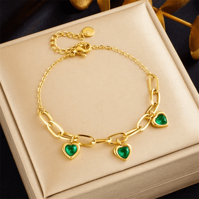 Heart Emerald Zircon Bracelet - Berry Pop Co