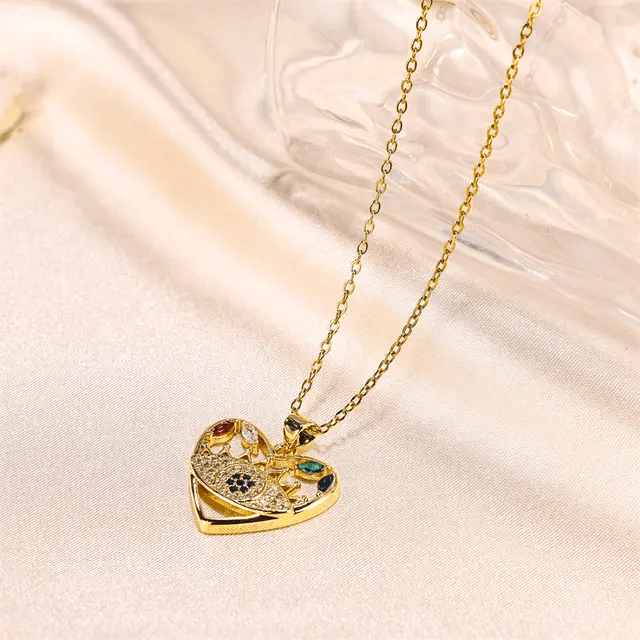 Gold Plated Heart Eye Pendant Necklace - Berry Pop Co