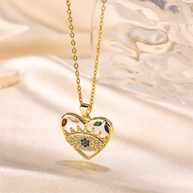 Gold Plated Heart Eye Pendant Necklace - Berry Pop Co