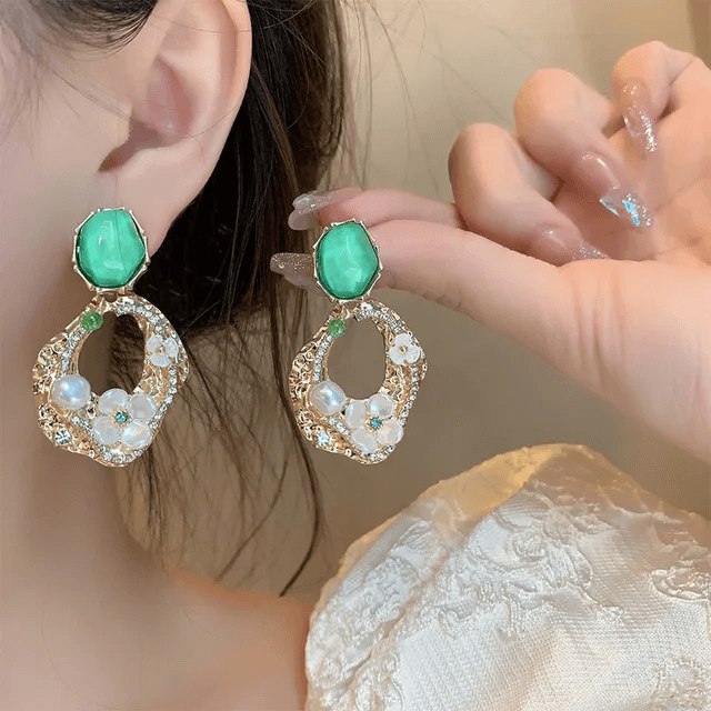 Green Floral Drop Dreamy Earrings - Berry Pop Co