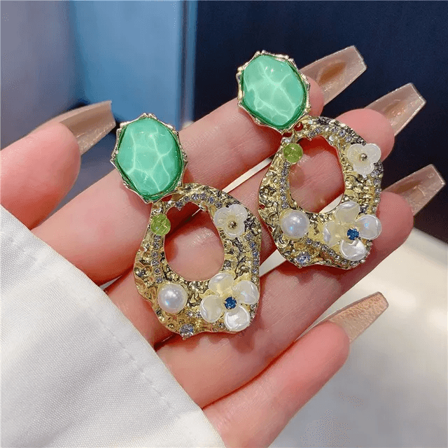 Green Floral Drop Dreamy Earrings - Berry Pop Co