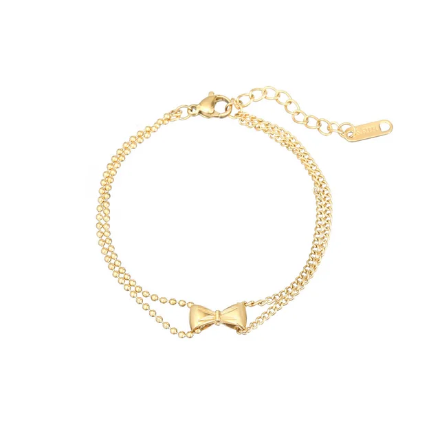 Double Layered Chain Bow Bracelet