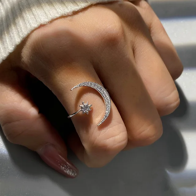 Moon & Star Adjustable Ring