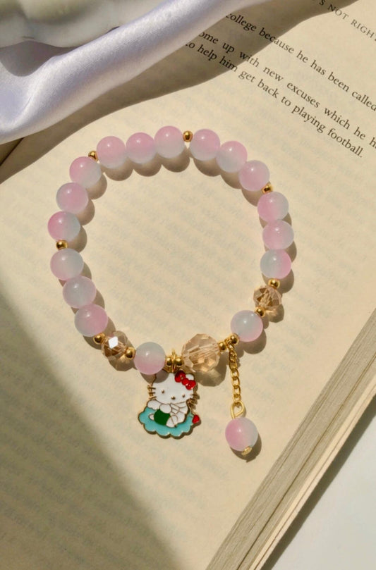 Cute Pink- Blue Kitty Charm Bead Bracelet - Berry Pop Co