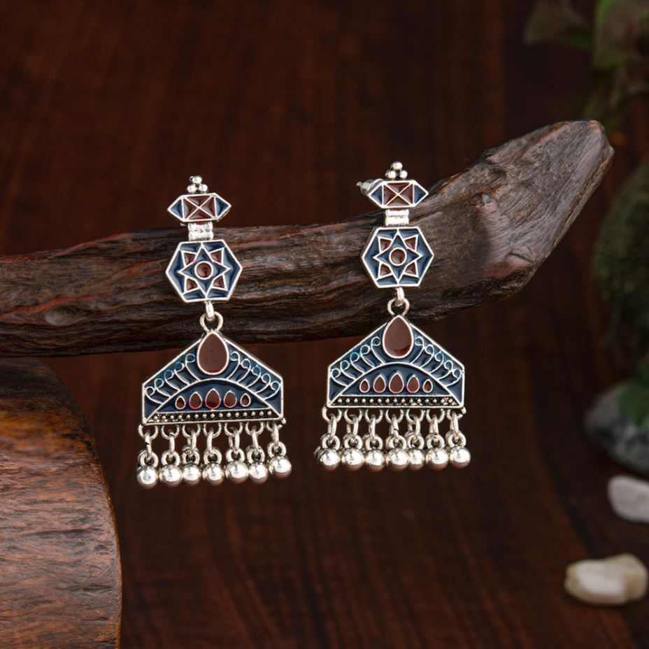 Antique Silver Plated Beads Drop Earrings