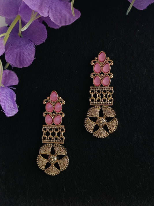 Floral Design Stone Studed Antique Earrings