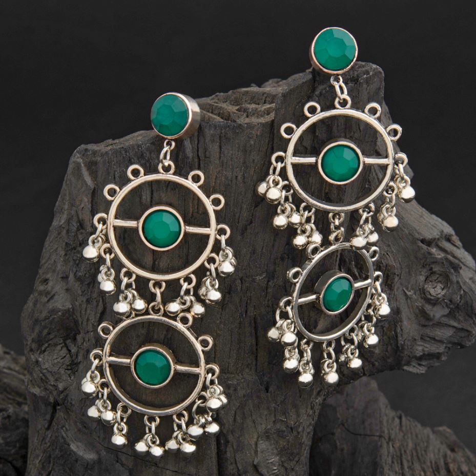 Silver Plated Green Antique Earrings