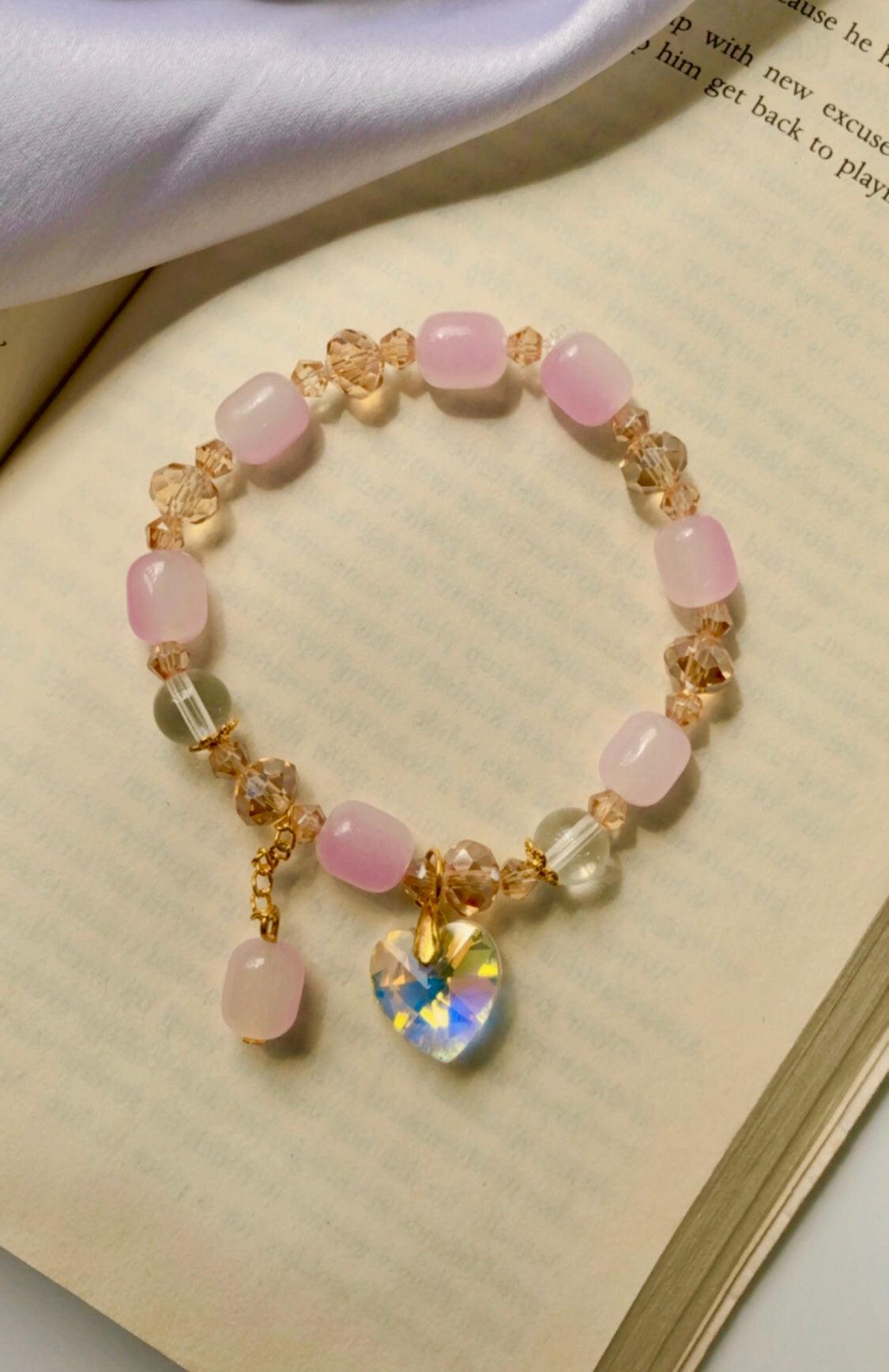 Crystal Heart Charm Beads Bracelet - Berry Pop Co