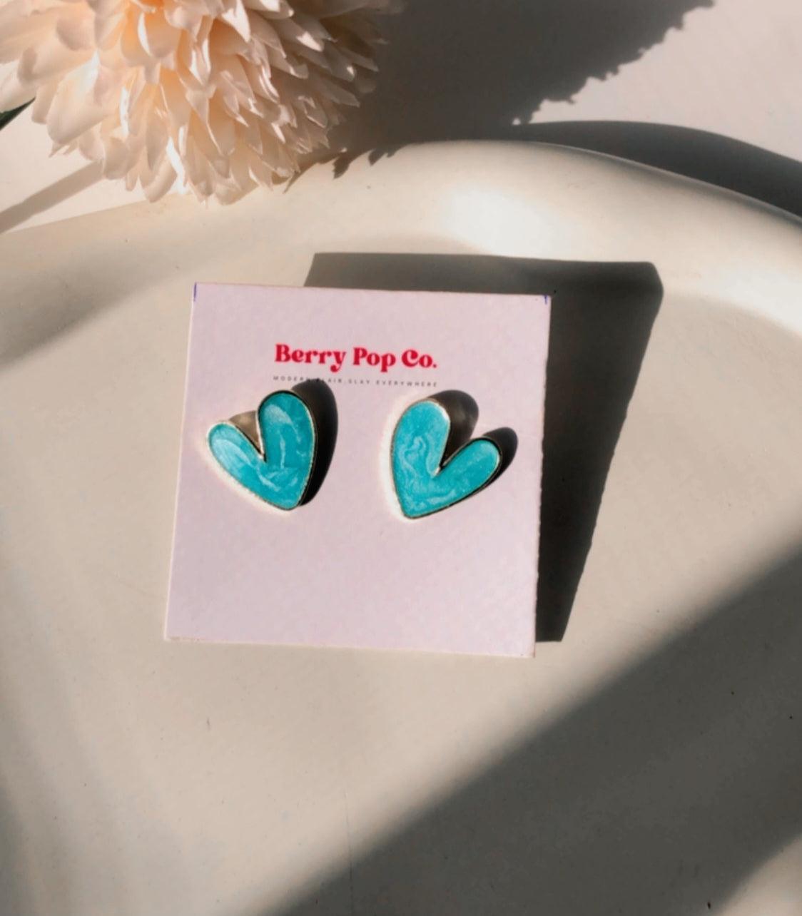 Blue Korean Heart Earrings 💙 - Berry Pop Co