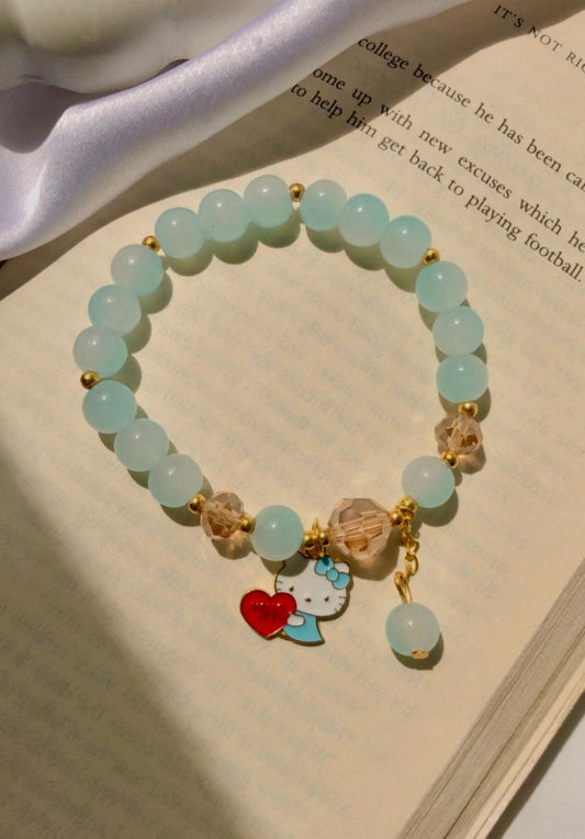 Cute Kitty Blue Charm Bead Bracelet - Berry Pop Co