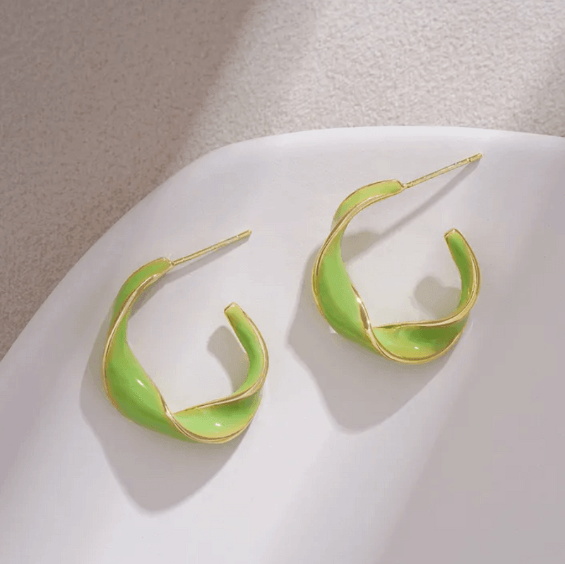 Twisted Green Hoop Earrings - Berry Pop Co