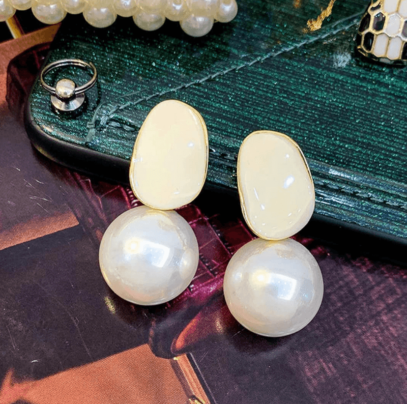 White - Pearl Ball Drop Earrings - Berry Pop Co