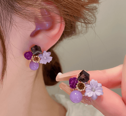 Purple Flower Stud Earrings - Berry Pop Co