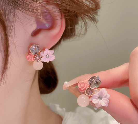 Pink Flower Stud Earrings - Berry Pop Co