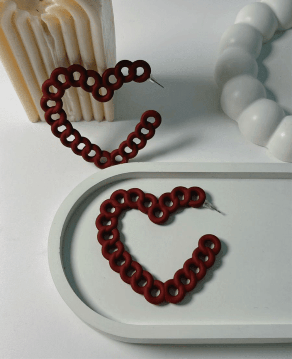 Maroon Heart Chain Hoop - Berry Pop Co