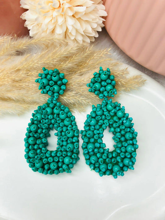 Handcrafted Green Beads Danglers - Berry Pop Co