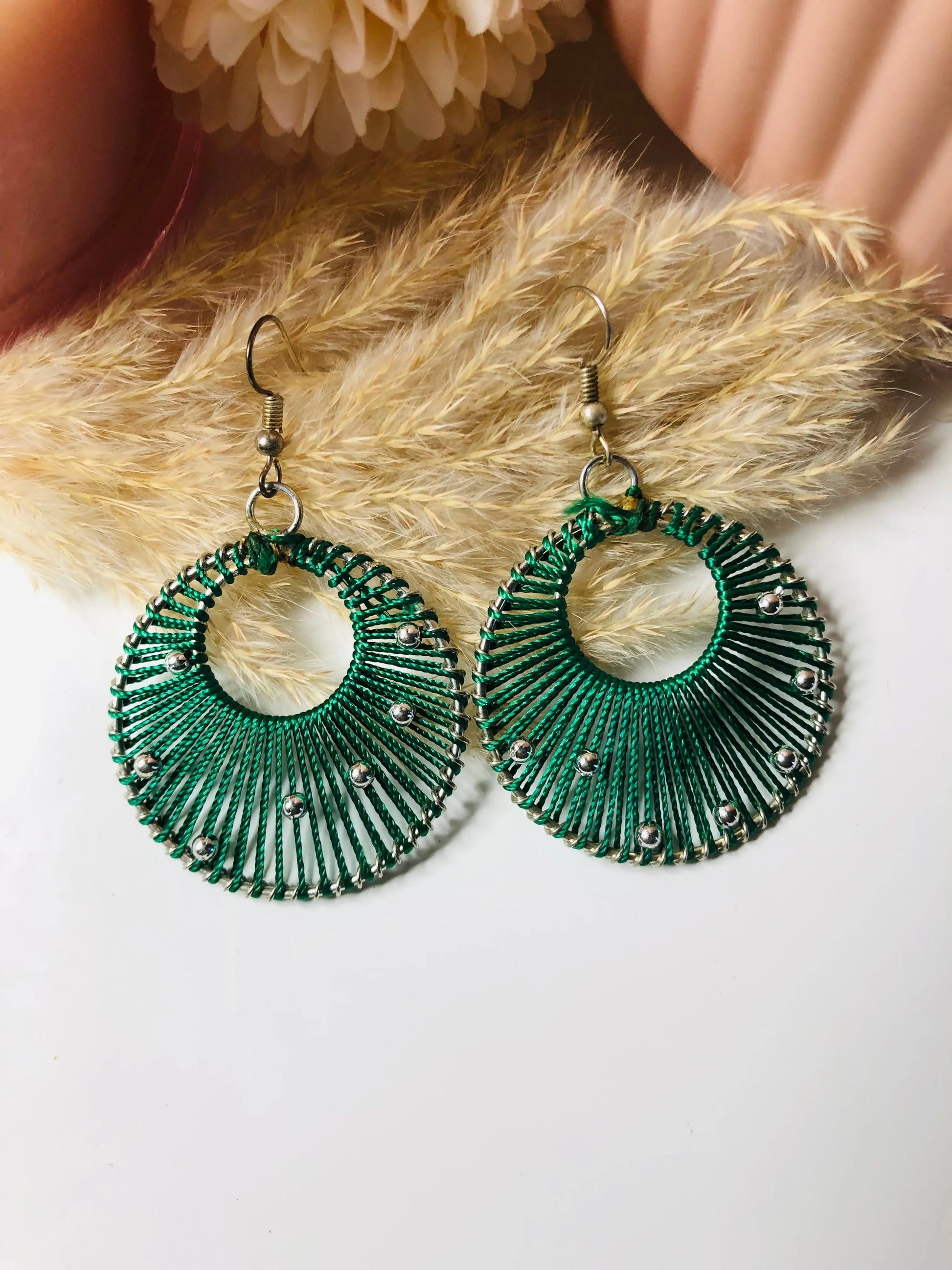 Handmade Green Thread Hoops - Berry Pop Co