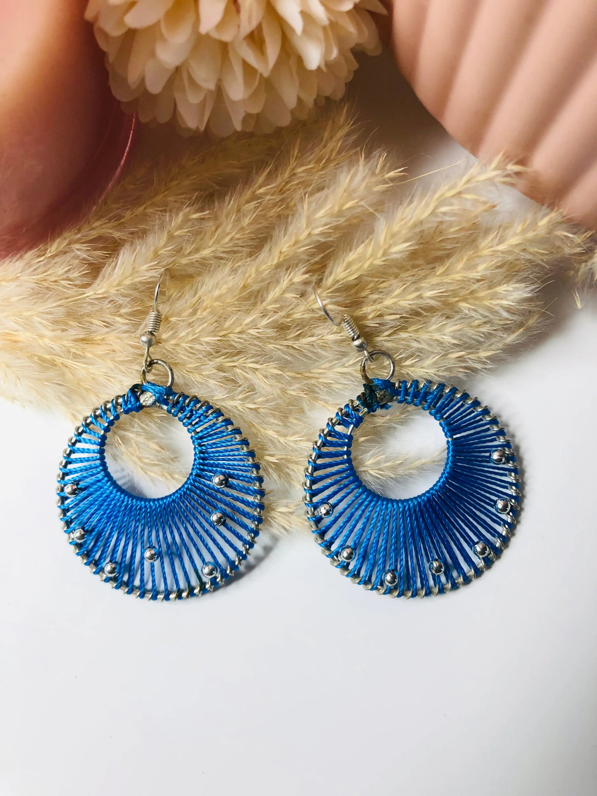 Handmade Blue Thread Hoops - Berry Pop Co