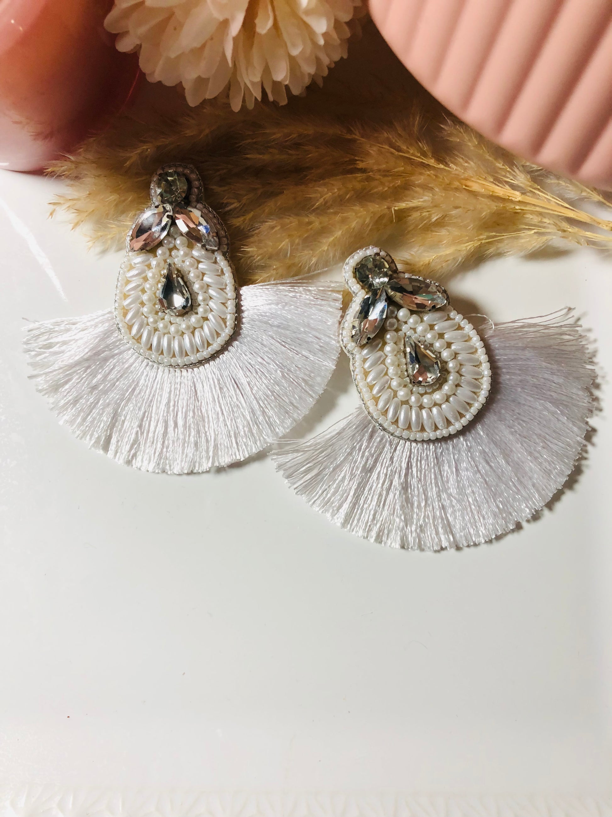 Handmade White Thread Earrings - Berry Pop Co