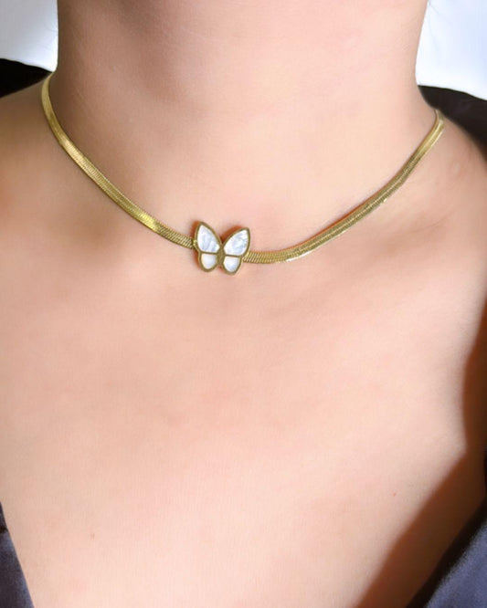 Butterfly Snake Chain Necklace neck - Berry Pop Co