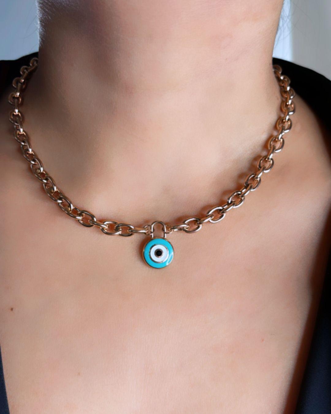 Rosegold Evil Eye Charm Necklace - Berry Pop Co