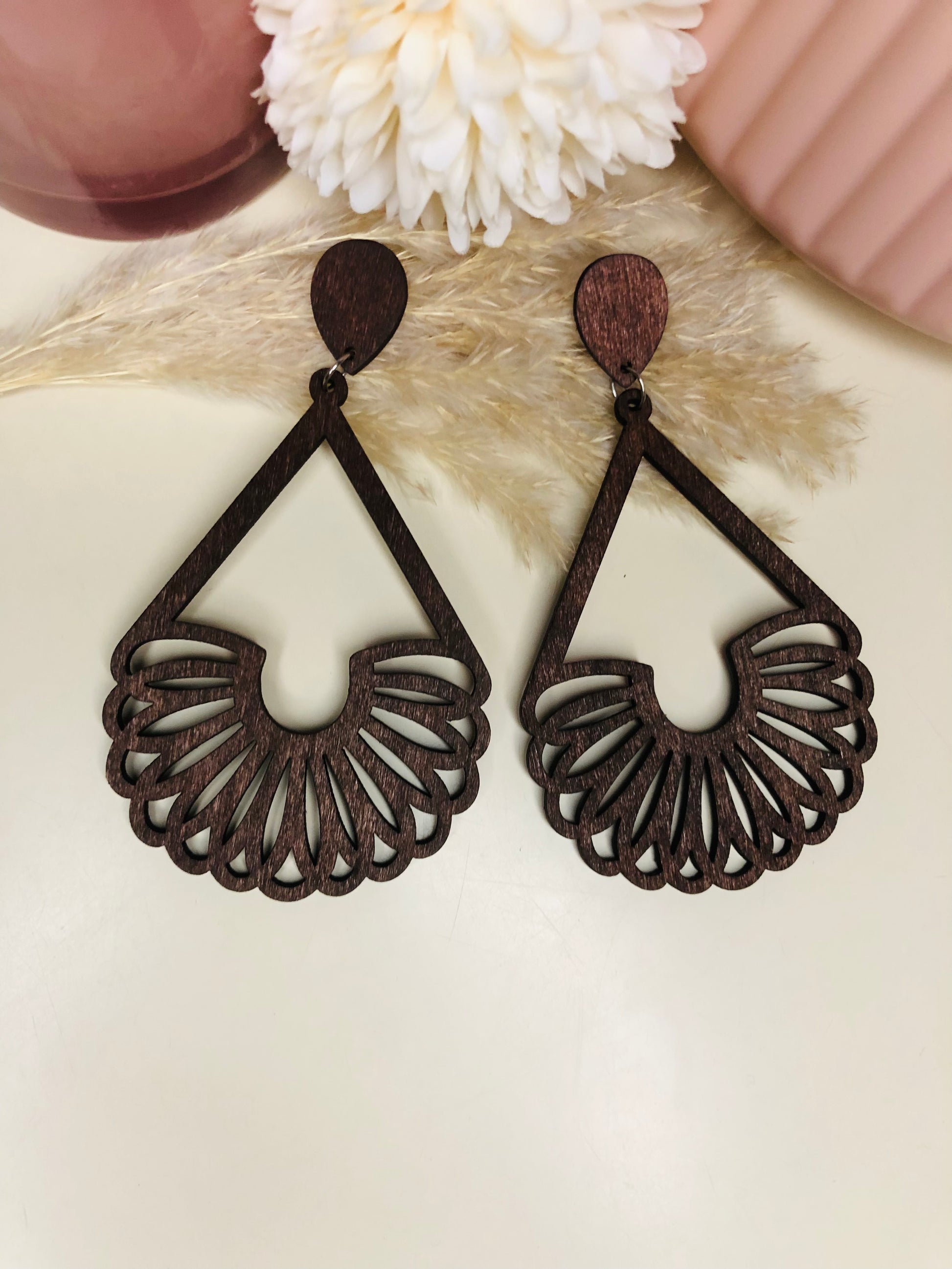 Chic Dark Brown Wooden Earrings - Berry Pop Co