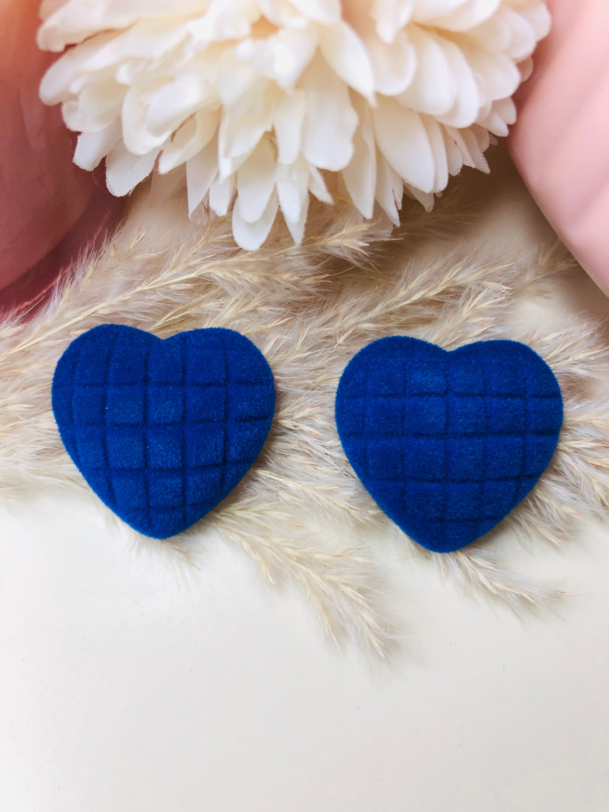 Chic Blue Velvet Heart Earrings - Berry Pop Co