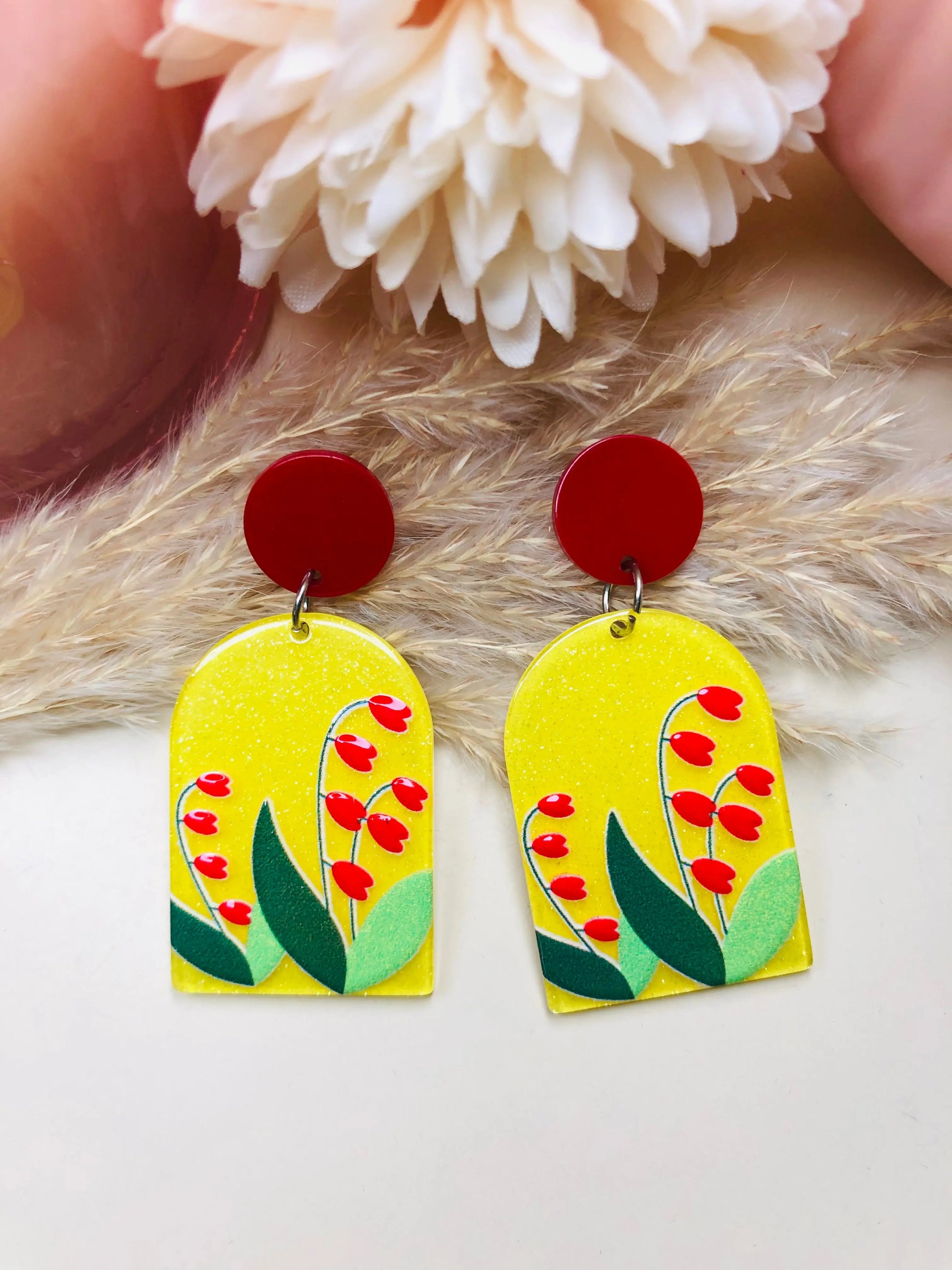 Vibrant Yellow Red Earrings - Berry Pop Co