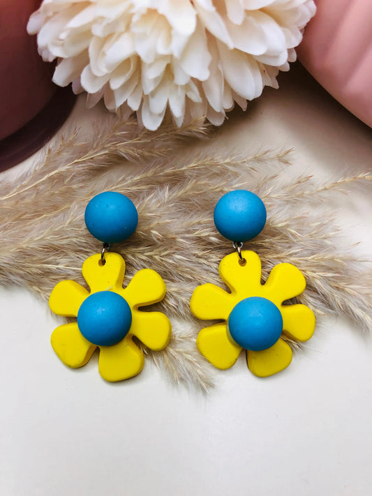 Yellow Blue Flower Earrings - Berry Pop Co