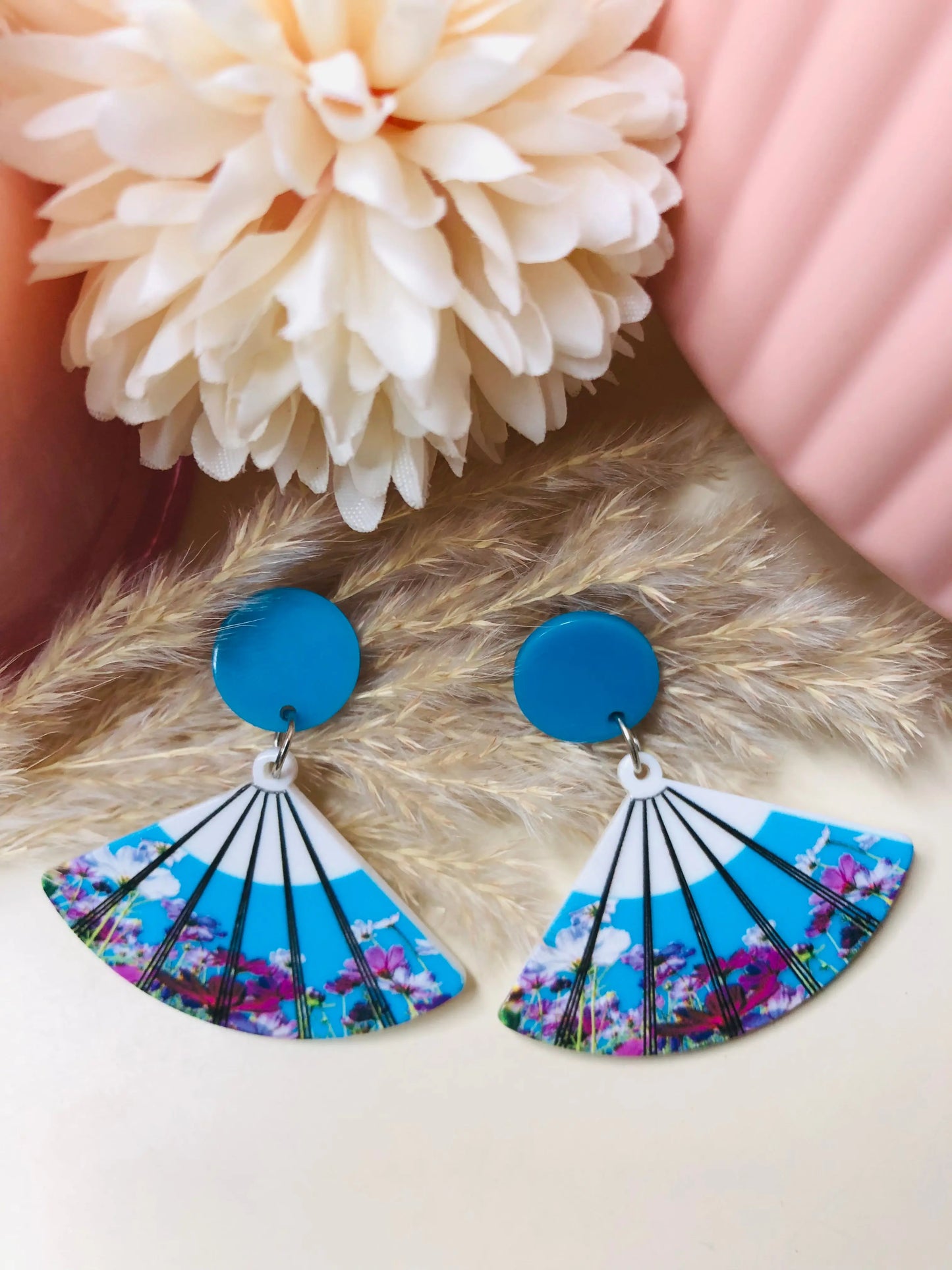 Japanese Fan Style Blue Earrings - Berry Pop Co