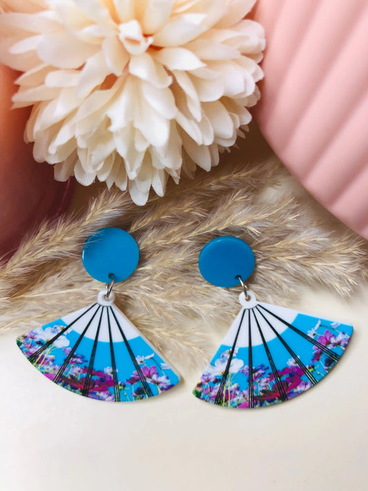 Japanese Fan Style Blue Earrings - Berry Pop Co