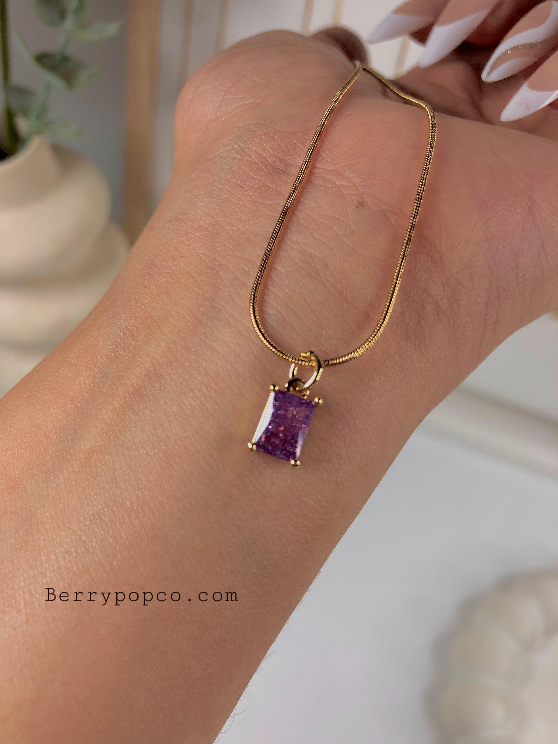 Purple Zircon Square Stone Necklace - Berry Pop Co