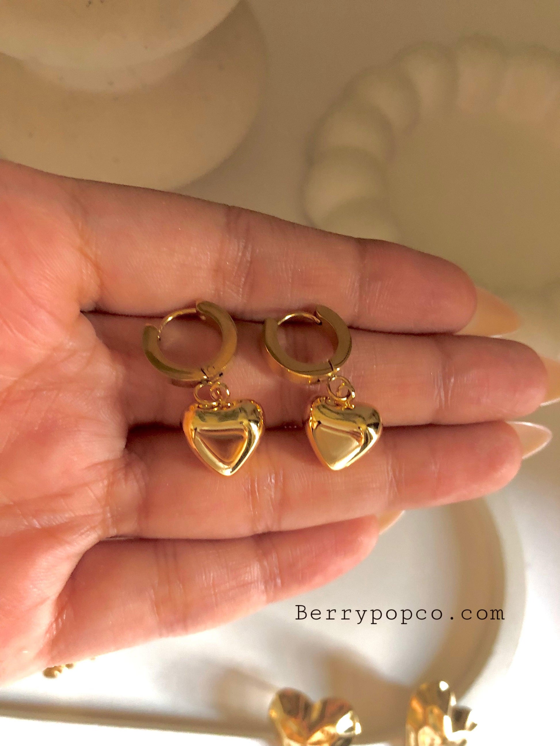 Gold Plated Heart Hoop Earrings - Berry Pop Co