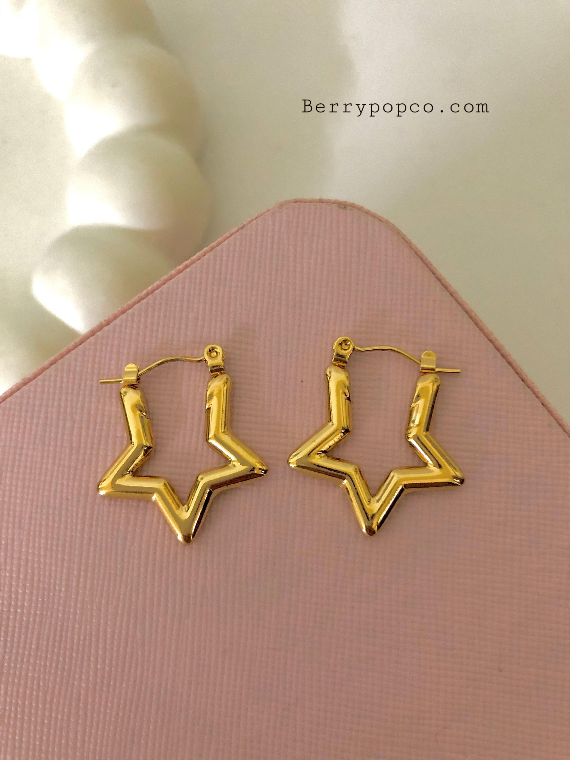 Stainless Steel Gold Plated Star Hoop Earrings - Berry Pop Co