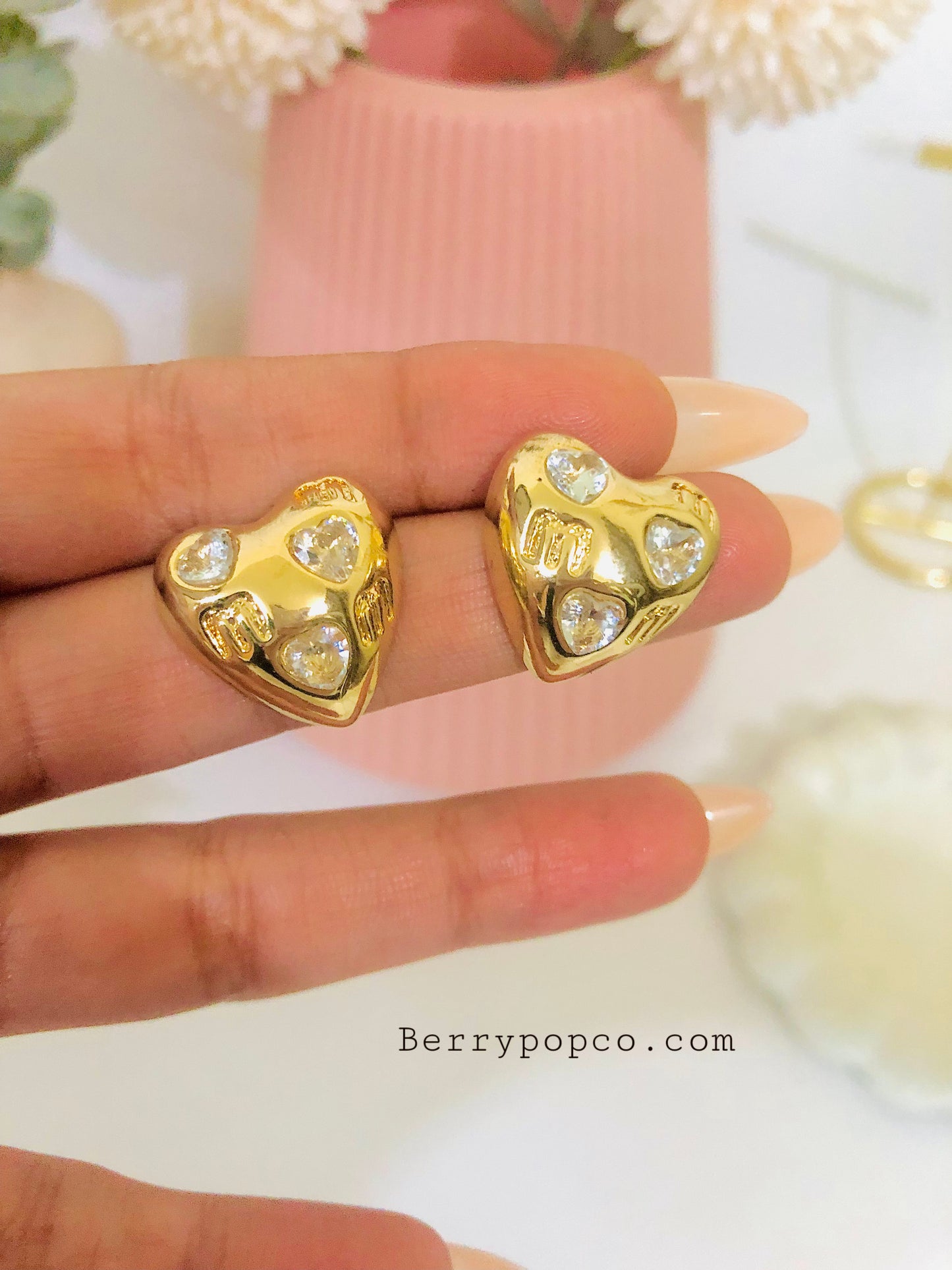 Anti Tarnish Heart Stud Earrings