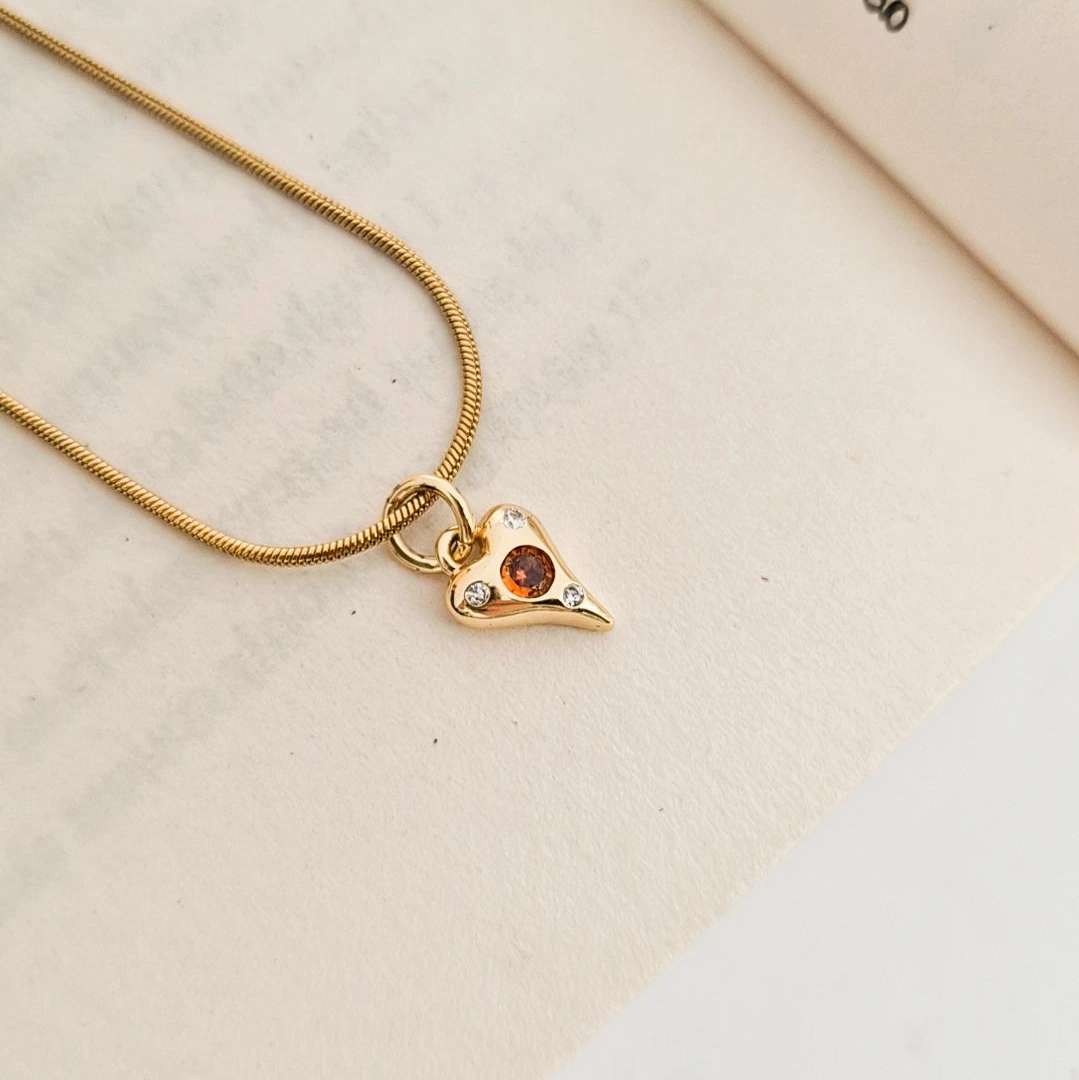 Red Stone Tiny Heart Necklace