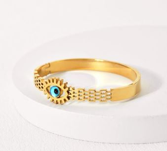 Stainless Steel Gold Evil Eye Kada